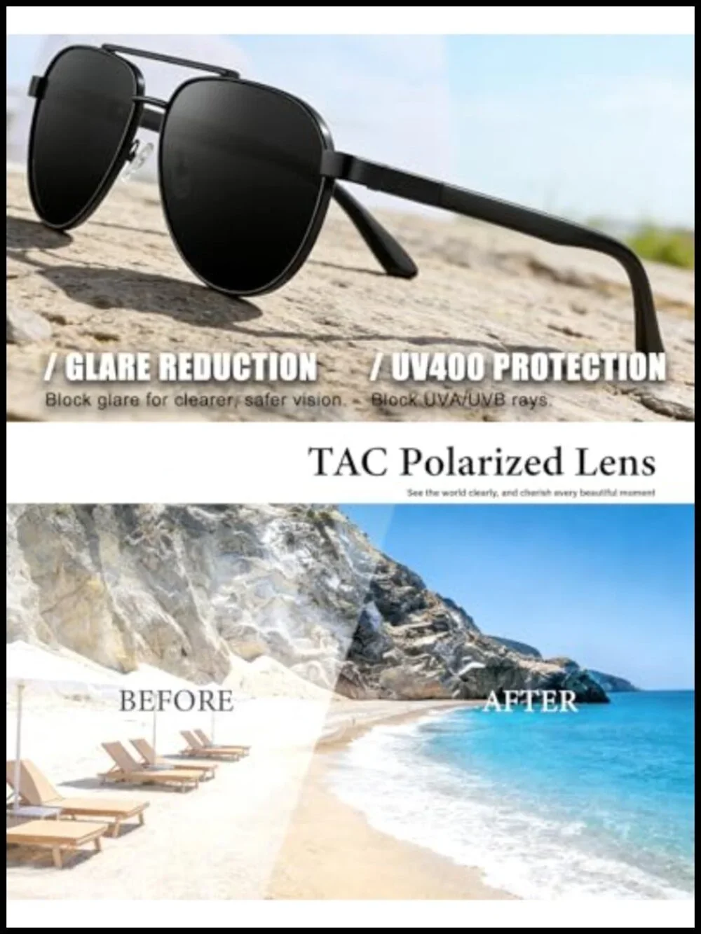 Polarized Aviator Sunglasses Double Bridge UV Protection Teardrop Shades